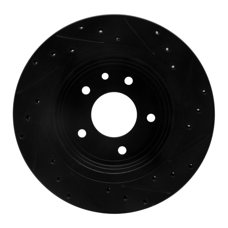 Jaguar XJ8 Brake Rotor (1) - Rear Left - R1 Concepts - Drilled & Slotted - Black - `95-`06